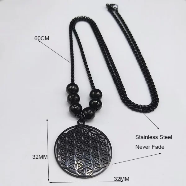 Collares de Mandala Metatrón de acero inoxidable con flor de la vida, joyería larga de cuentas negras de geometría sagrada, flor de la vida, 2023 - AliExpress 36 - Image 6
