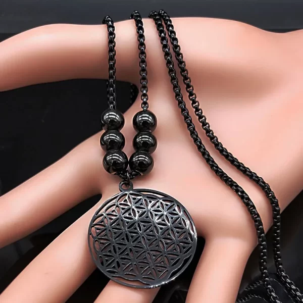 Collares de Mandala Metatrón de acero inoxidable con flor de la vida, joyería larga de cuentas negras de geometría sagrada, flor de la vida, 2023 - AliExpress 36 - Image 4