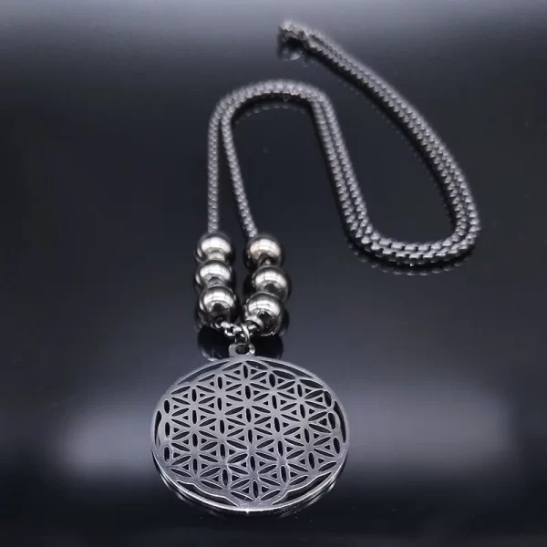 Collares de Mandala Metatrón de acero inoxidable con flor de la vida, joyería larga de cuentas negras de geometría sagrada, flor de la vida, 2023 - AliExpress 36 - Image 2