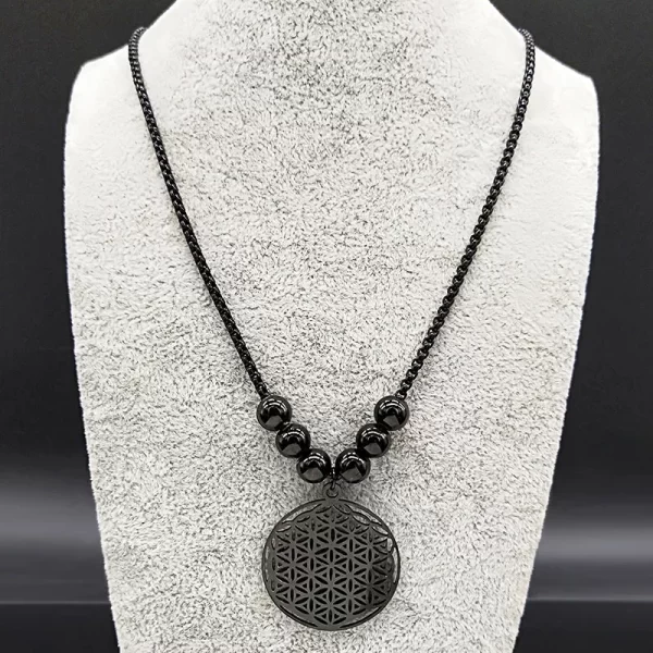 Collares de Mandala Metatrón de acero inoxidable con flor de la vida, joyería larga de cuentas negras de geometría sagrada, flor de la vida, 2023 - AliExpress 36 - Image 5