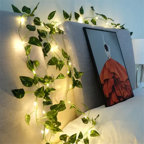 Guirnalda de luces para decoración del hogar, guirnalda de luces con batería para árbol de Navidad, vid Artificial, hojas verdes y flores - AliExpress 39 - Image 6