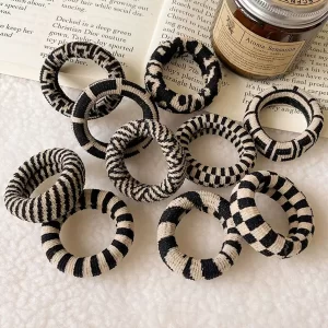 5 uds. Anillo para el cabello sin rastro a cuadros blanco y negro de alta elasticidad simple y versátil - AliExpress 200000297