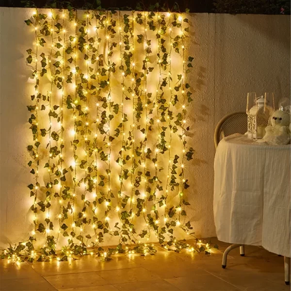 Guirnalda de luces para decoración del hogar, guirnalda de luces con batería para árbol de Navidad, vid Artificial, hojas verdes y flores - AliExpress 39 - Image 2