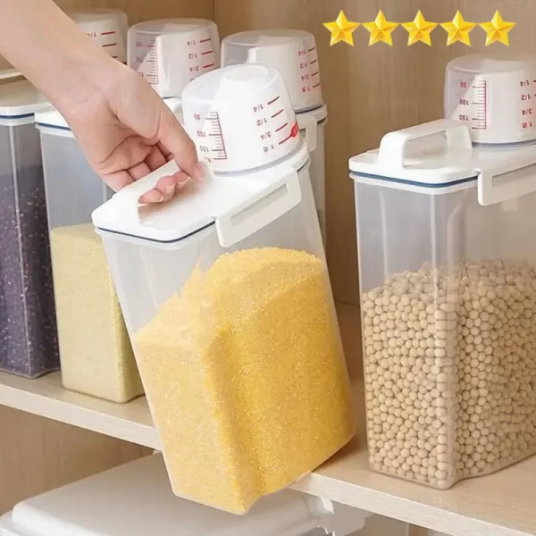 【Ventas calientes】 1 recipiente de almacenamiento de alimentos para arroz y granos con taza medidora, cocina a prueba de humedad y insectos a prueba de polvo - AliExpress 15