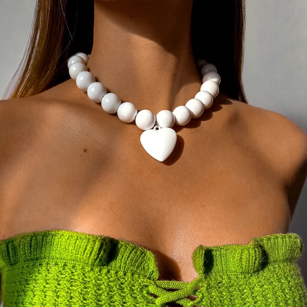 Tocona, nuevo Collar con colgante de corazón de cuentas redondas exageradas para mujer, gargantilla de cadena ajustable hecha a mano, Collar de regalo de joyería de fiesta - AliExpress - Image 4