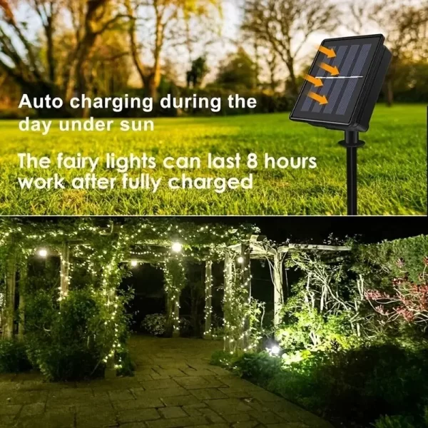 1 Juego de guirnaldas de luces solares para exteriores, alambre de cobre impermeable de 8 modos, luz de cuento de hadas, luz navideña, utilizada para jardín al aire libre - AliExpress 30 - Image 4
