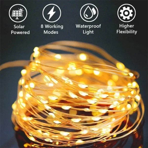 Luz LED Solar de 32M, lámpara de adorno para exteriores, guirnalda de luces de hadas para jardín, lámpara Led centelleante impermeable, guirnalda de Navidad, decoración de patio - AliExpress 39 - Image 2