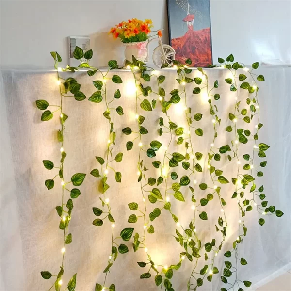 Guirnalda de luces para decoración del hogar, guirnalda de luces con batería para árbol de Navidad, vid Artificial, hojas verdes y flores - AliExpress 39 - Image 3