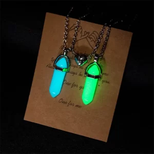 2 unids/set columna Hexagonal luminosa colgante de corazón pareja collar magnético piedra Natural colgante geométrico collar joyería regalos