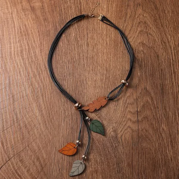 Collar con colgantes de hojas de madera étnica bohemia, collar llamativo Retro hecho a mano Vintage para mujer, joyería de moda para uso diario - AliExpress 36 - Image 5
