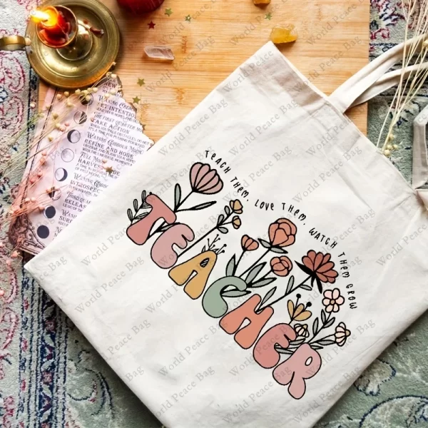 Enseñar ellos, aman los, ver los crecen bolso de mano con patrón, bolso de hombro floral para profesores, regalos para profesores - AliExpress - Image 4