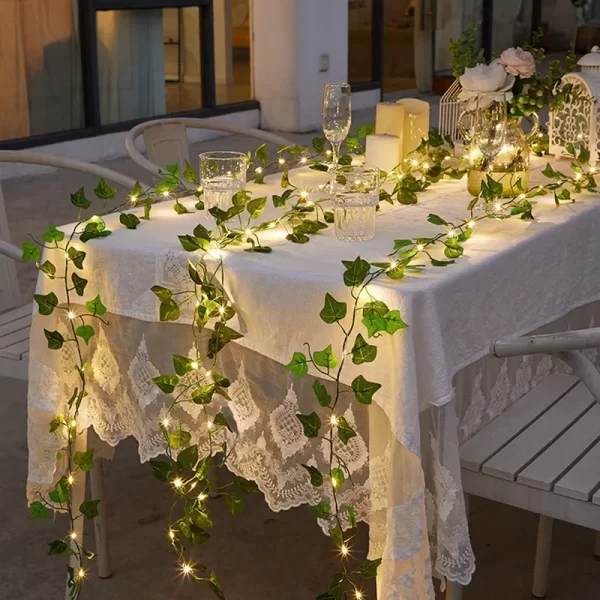 Guirnalda de luces para decoración del hogar, guirnalda de luces con batería para árbol de Navidad, vid Artificial, hojas verdes y flores - AliExpress 39 - Image 5