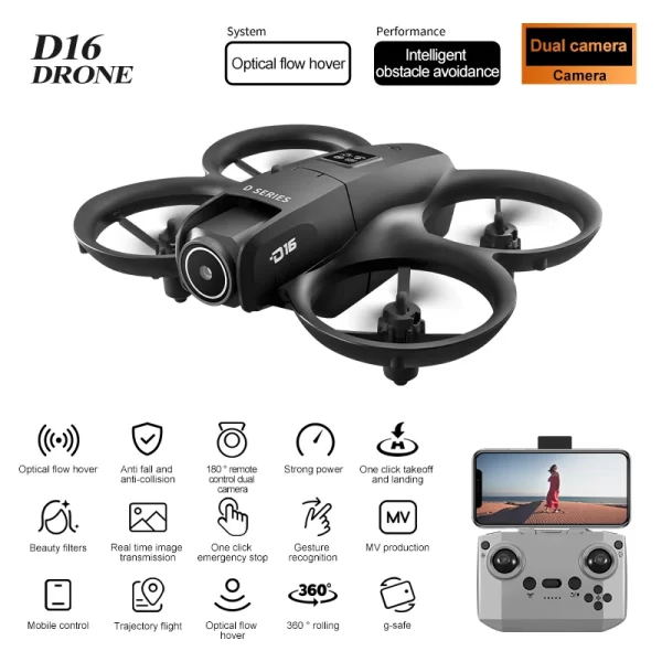 Mini Drone Xiaomi D16 con 180 ° Cámara eléctrica ajustable 8K HD WiFi flujo de luz Drone bolsillo evitación de obstáculos Rc Quadcopter - AliExpress - Image 6