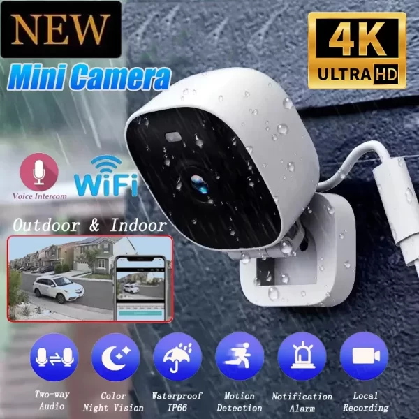 Nuevo Mini cámara de seguridad 4K, Monitor WiFi IP65, impermeable, visión nocturna a todo Color, detección de movimiento, vigilancia con Audio bidireccional - AliExpress 44