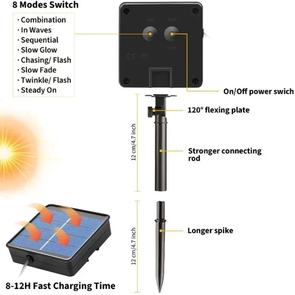 1 Juego de guirnaldas de luces solares para exteriores, alambre de cobre impermeable de 8 modos, luz de cuento de hadas, luz navideña, utilizada para jardín al aire libre - AliExpress 30 - Image 2