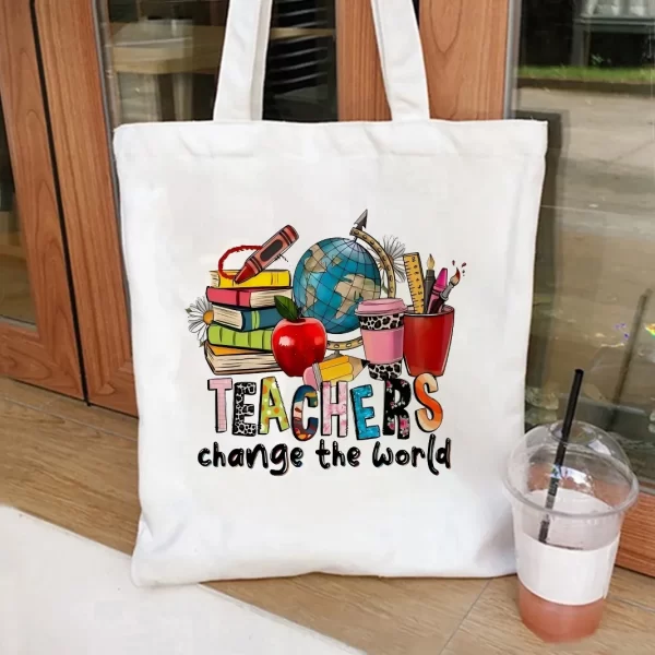 Bolso de mano de lona Retro inspirador "Los profesores cambian el mundo" bolso de gran capacidad para ir de compras bolso de hombro de viaje para mujer - AliExpress 1524