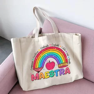 Bolsos de mano con estampado de patrón de arcoíris y MAESTRA para mujer, bolsos informales para profesores y niñas, bolso de moda para profesores, el mejor regalo para profesores - AliExpress