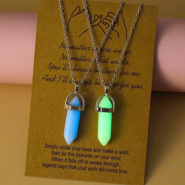 2 unids/set columna Hexagonal luminosa colgante de corazón pareja collar magnético piedra Natural colgante geométrico collar joyería regalos - Image 3