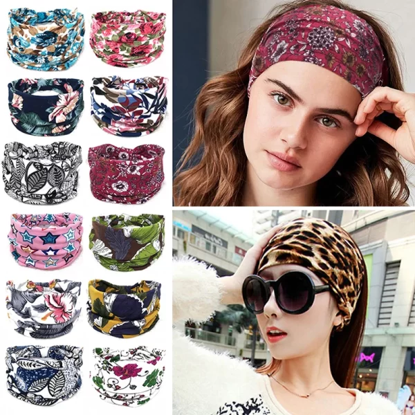 Diademas elásticas anchas bohemias de algodón para mujer, turbante, diademas, Bandana, diademas anchas, accesorios para el cabello - AliExpress 200000297