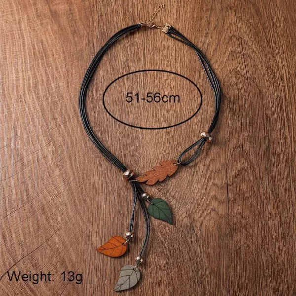 Collar con colgantes de hojas de madera étnica bohemia, collar llamativo Retro hecho a mano Vintage para mujer, joyería de moda para uso diario - AliExpress 36 - Image 2