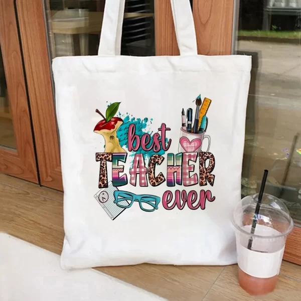 Bolso de mano de lona Retro inspirador "Los profesores cambian el mundo" bolso de gran capacidad para ir de compras bolso de hombro de viaje para mujer - AliExpress 1524 - Image 2