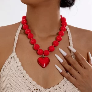 Tocona, nuevo Collar con colgante de corazón de cuentas redondas exageradas para mujer, gargantilla de cadena ajustable hecha a mano, Collar de regalo de joyería de fiesta - AliExpress