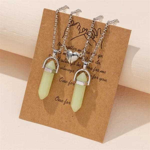 2 unids/set columna Hexagonal luminosa colgante de corazón pareja collar magnético piedra Natural colgante geométrico collar joyería regalos - Image 5