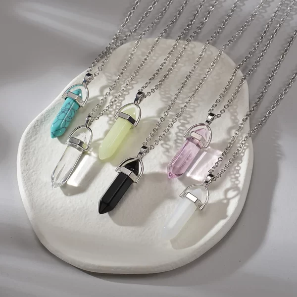 2 unids/set columna Hexagonal luminosa colgante de corazón pareja collar magnético piedra Natural colgante geométrico collar joyería regalos - Image 4