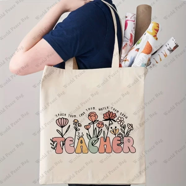 Enseñar ellos, aman los, ver los crecen bolso de mano con patrón, bolso de hombro floral para profesores, regalos para profesores - AliExpress