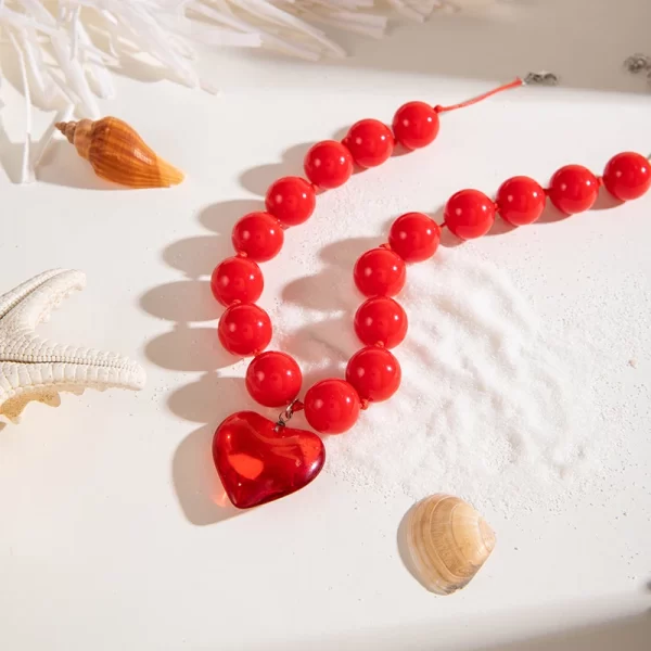 Tocona, nuevo Collar con colgante de corazón de cuentas redondas exageradas para mujer, gargantilla de cadena ajustable hecha a mano, Collar de regalo de joyería de fiesta - AliExpress - Image 3